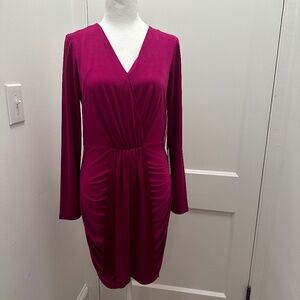 Eliza J Pink Magenta Fuchsia Deep V Neck Ruched Cocktail Dress size 8